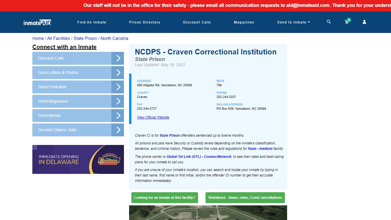 NCDPS - Craven Correctional Institution & Inmate Search ...