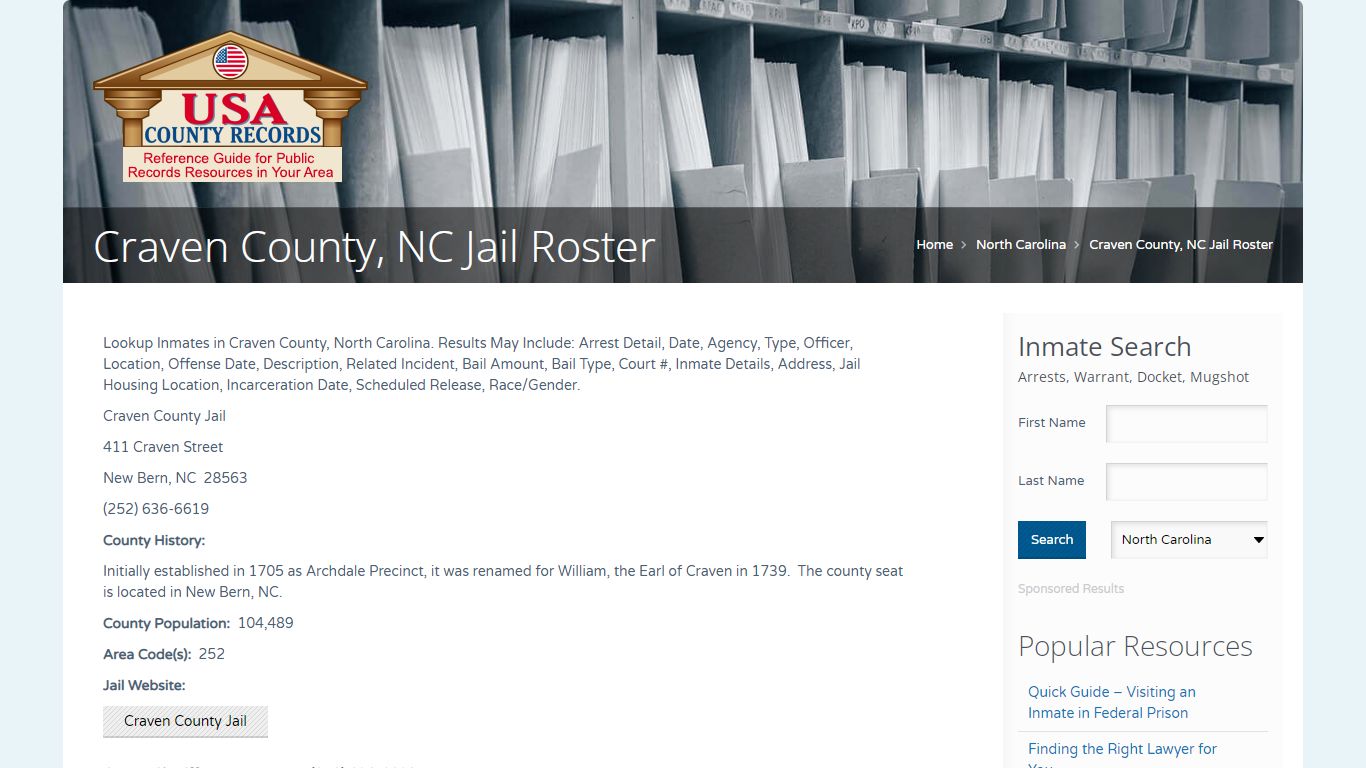 Craven County, NC Jail Roster | Name Search